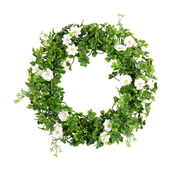 MXTPOV St Patricks Day Decor Wreath, Green Shamrock Leaves Wreaths for Front Door, St Patricks Day Decorations, White Flowers Wreath for Party Wall Decor, Home Decor