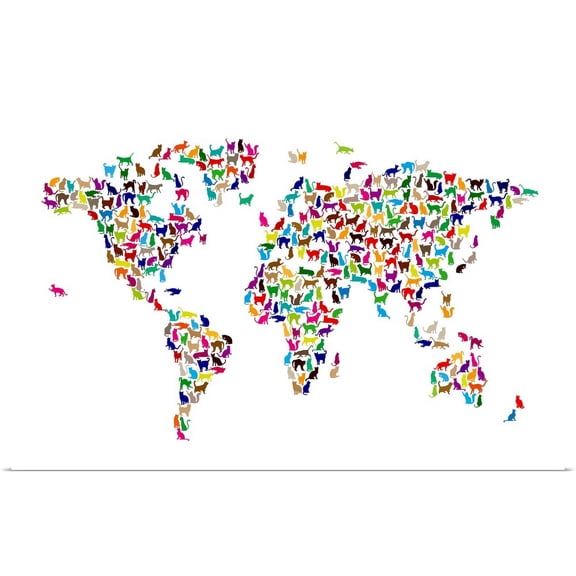 Great BIG Canvas | Rolled Michael Tompsett Poster Print entitled Map of the world - Cats II