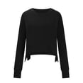 thumbnail image 4 of MHFRRA Sudadera deportiva de Manga Corta con Cuello Redondo y Color Liso para Mujer, Camiseta de Manga Larga Negro, 4 of 7