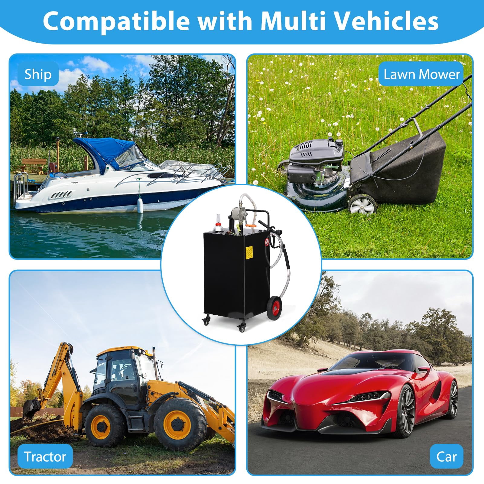30 Gallon Fuel Caddy, Fuel Storage Tank on 4 Wheels, Portable Gas Caddy with Manual Transfer Pump, Gasoline Diesel Fuel Container for Cars, Lawn Mowers, ATVs, Boats, More