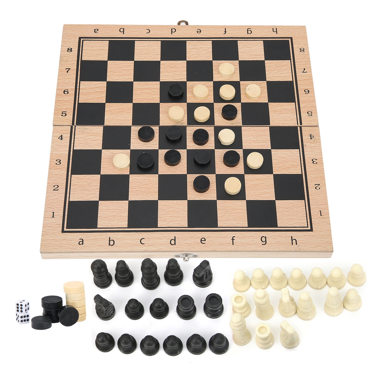 Travel Chess Boards Game, Wooden Checkers Chess Backgammon Board Game