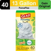 Glad ForceFlex Tall Kitchen Drawstring Trash Bags, 13 Gallon, Gain Original with Febreze Freshness, 40 Count
