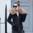 thumbnail image 3 of Abrigo de invierno corto de lana con cuello grande y relleno de algodón para mujer, chaqueta de plumón pequeña y ajustada, abrigo moderno, 3 of 6
