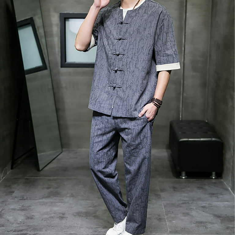 80S Outfit for Men Big And Tall Men's Summer Breathable Cotton