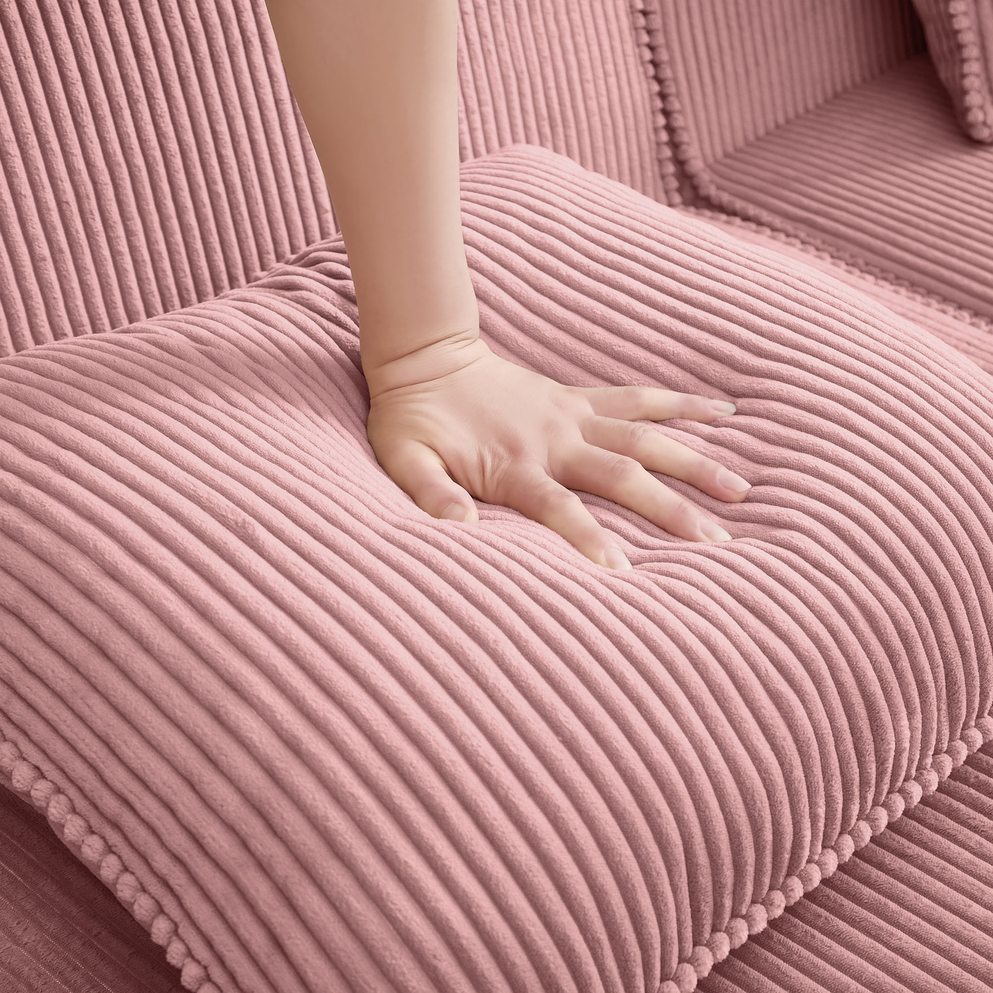 BOFANG Large Square Corduroy Ottoman in Pink, Plush Footrest and Bench, Ready to Use