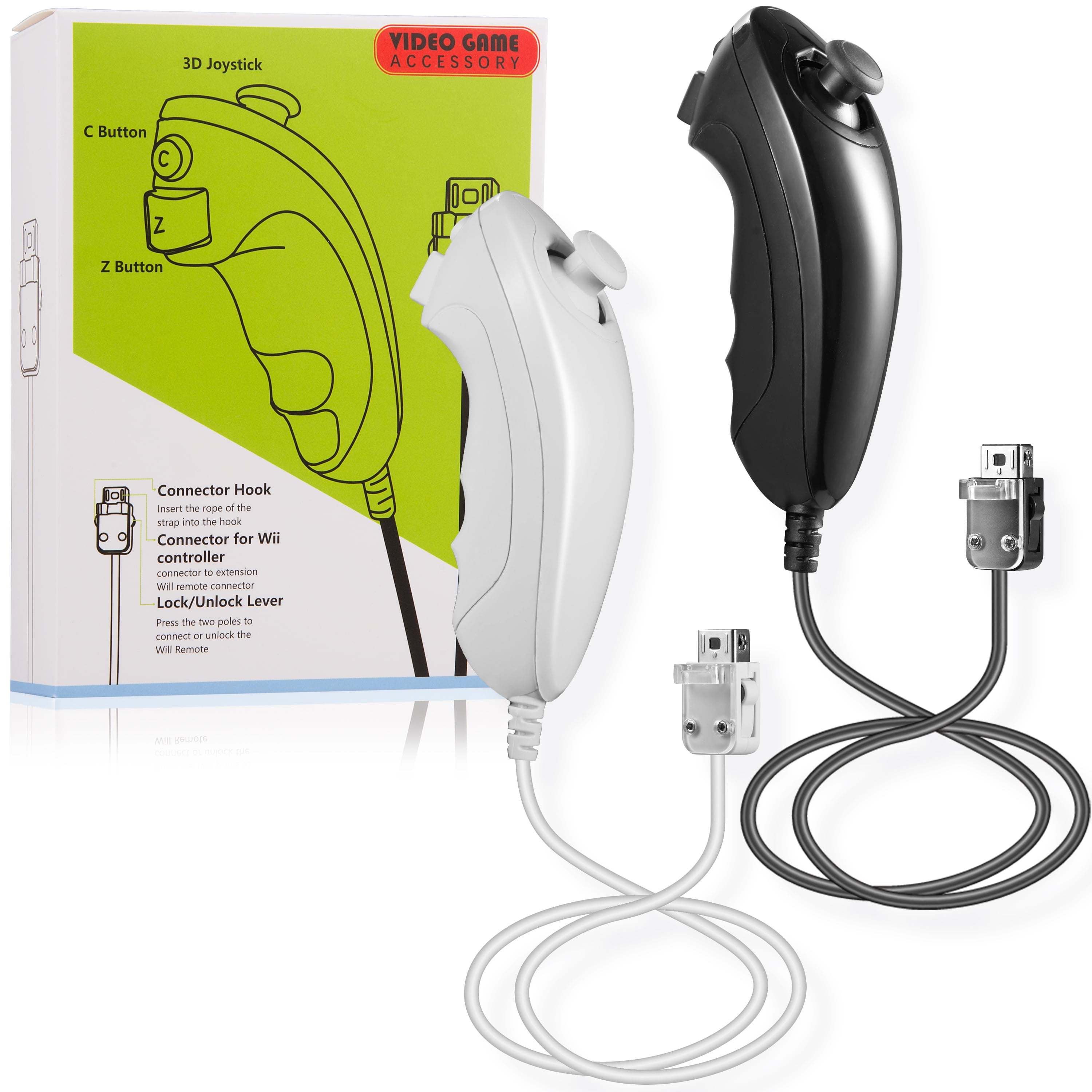 Wii/Wii U Console C 2 Packnunchuck Joystick Gamepad Controller