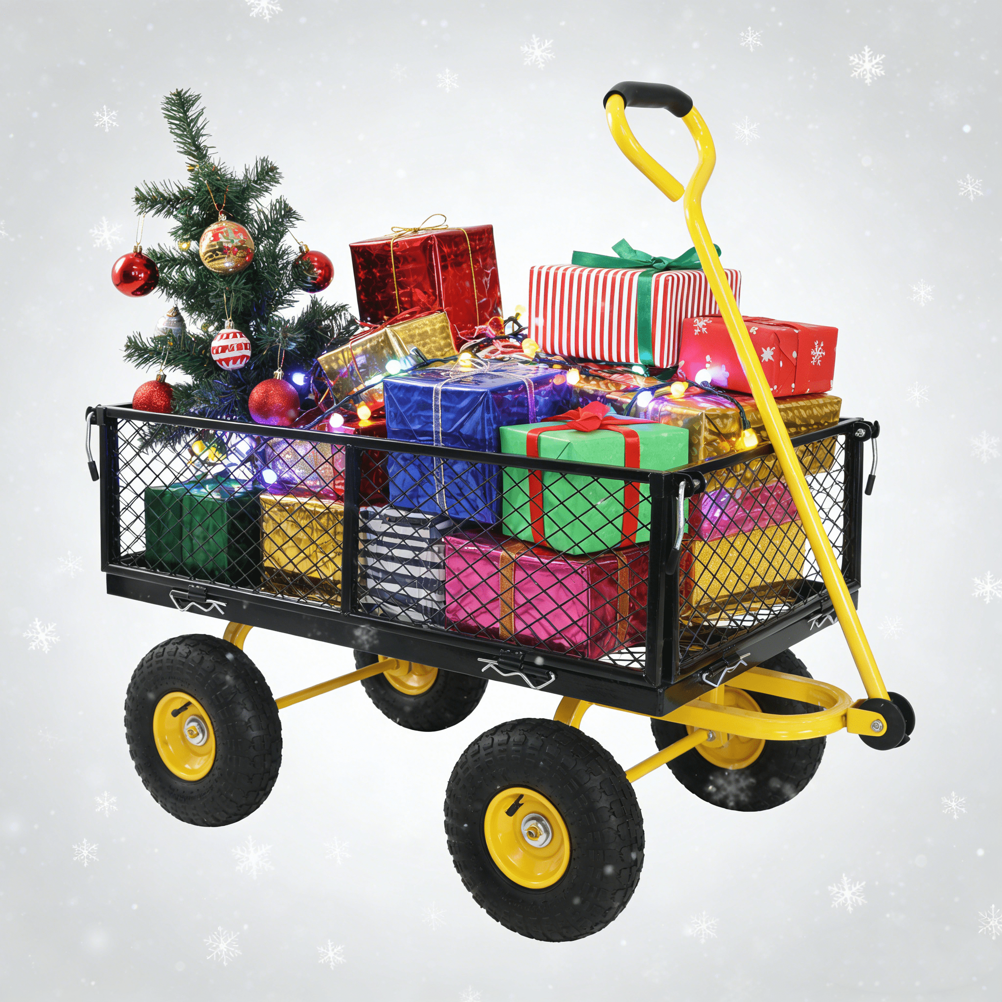 Heavy-Duty Garden Dump Cart, 660lbs Capacity Wagon Cart with Inflatable Tires, Utility Truck for Firewood, Debris & Gardening Transport