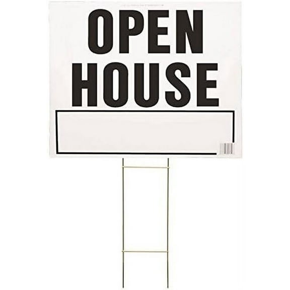 Hy-Ko Corrugated Plastic Lawn Sign With Mounting Bracket Black 20" X 24" Open House
