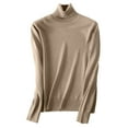 thumbnail image 3 of Garbnen Turtle Neck Sweaters for Women Fitted Knitted Women's Long Sleeve Shirts Soft Basic Spring Trendy Mock Neck Women Blouse Khaki L, 3 of 3