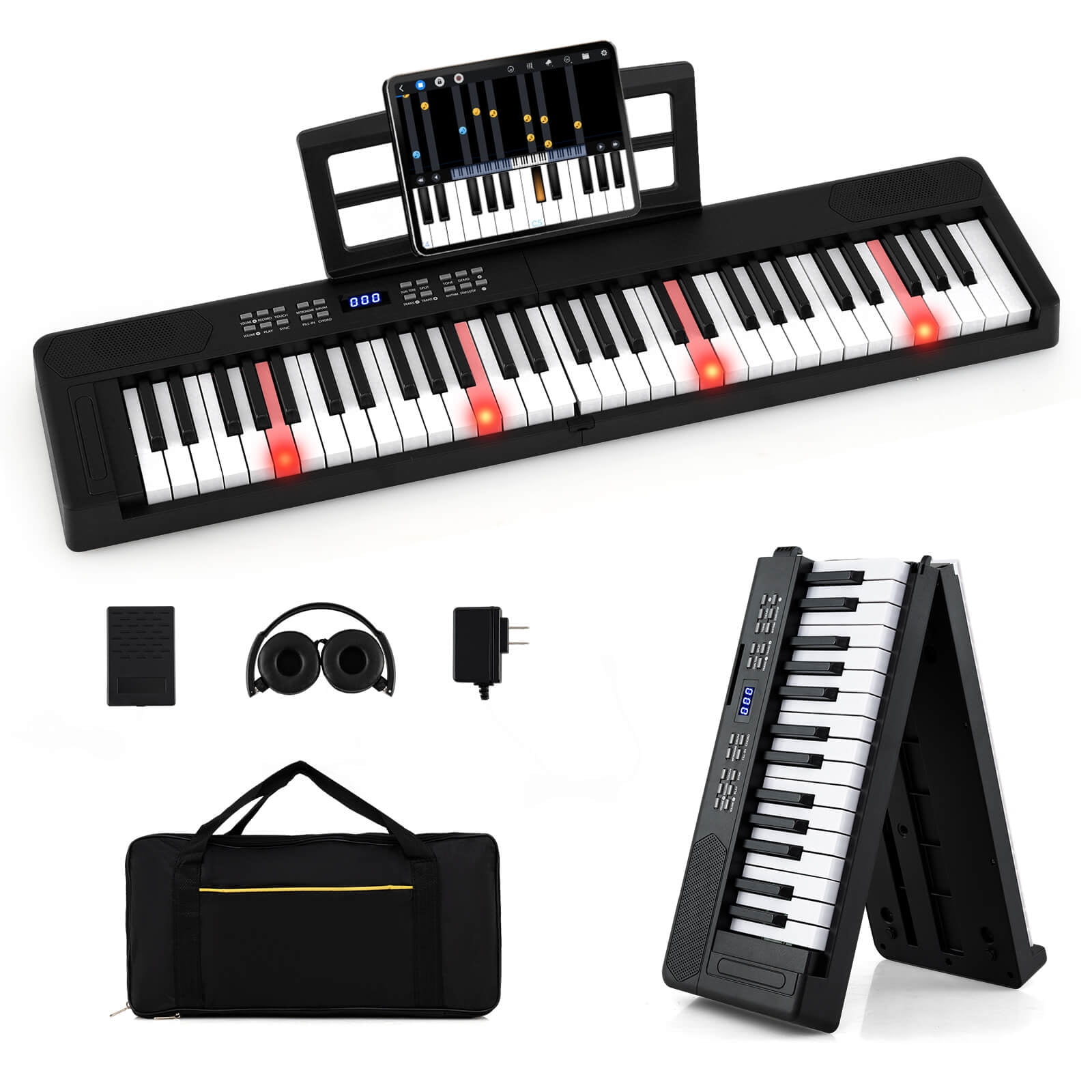 Ktaxon 61 Keys Keyboard Piano with Lighted Keys, Z-Stand, Piano