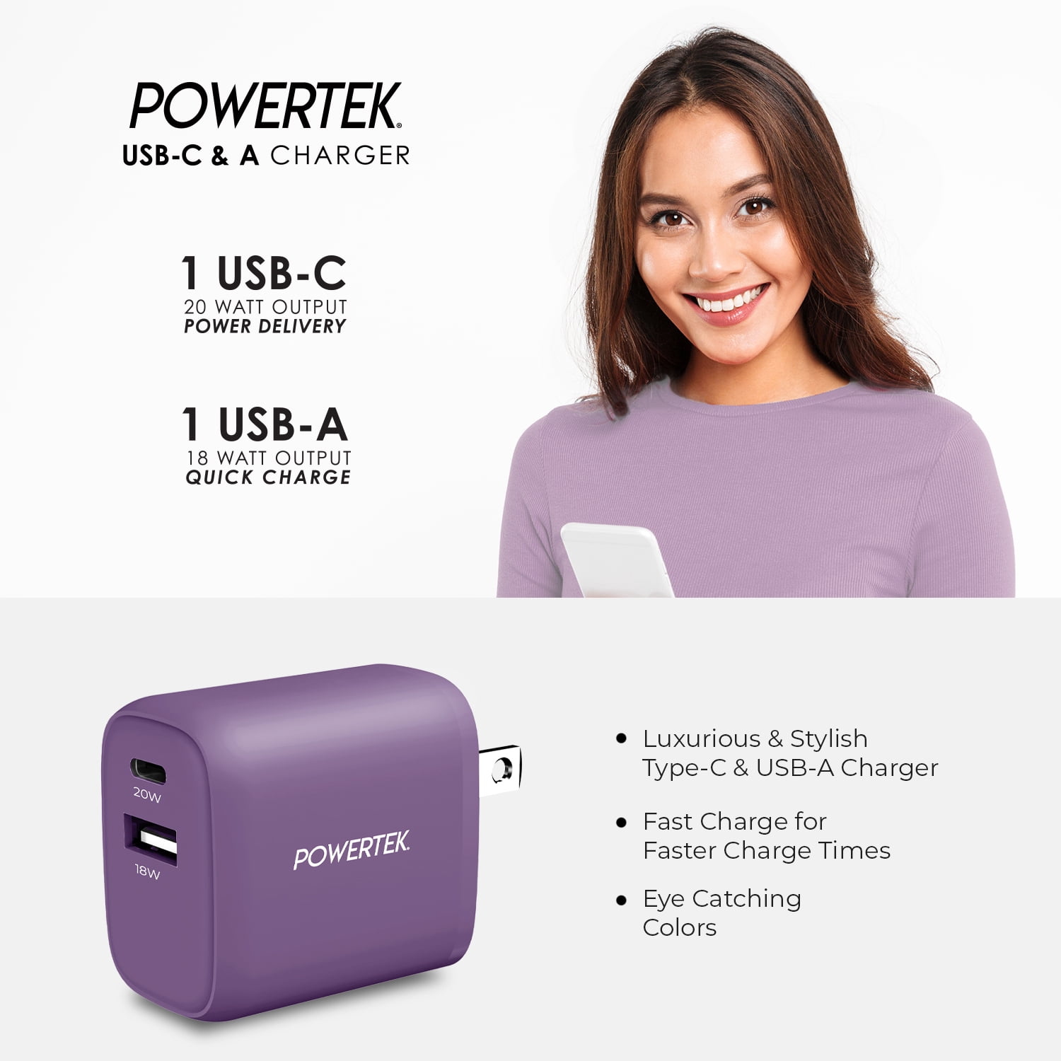 Liquipel Powertek Silk 20W Combo Wall Charger - Purple