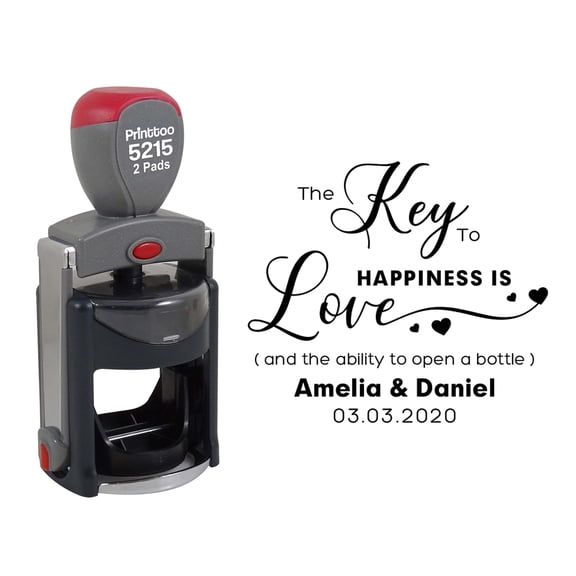Printtoo Personalized Black Self Inking Opner Favor Rubber Heavy Duty Stamp The Key To Happiness Is Love Round Custom Stamper-45 mm