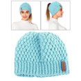 thumbnail image 5 of Gorra de Cola de Caballo para Mujer, Invierno, Cálido, Suave, Elástico, de Punto de Cable, Alto Desordenado, con Gorra con Lazo para Camisola - Azul Baoblaze Gorro con cola de caballo, 5 of 5