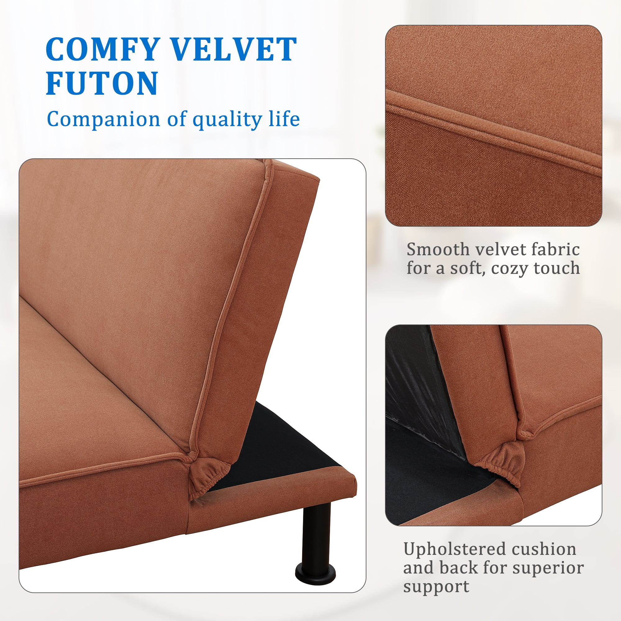Kadyn Futon Sofa Bed, Convertible Futon for Living Room, Futon Sleeper Sofa, Light Brown Kadyn Futon Sofa Bed, Convertible Futon for Living Room, Futon Sleeper Sofa, Light Brown