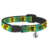 Scooby Doo Cat Collar, Breakaway Collar with Bell, Scooby Doo Pose and Dog Tag Blocks Yellow Blue, 8.5 to 12 Inches 0.5 Inch Wide