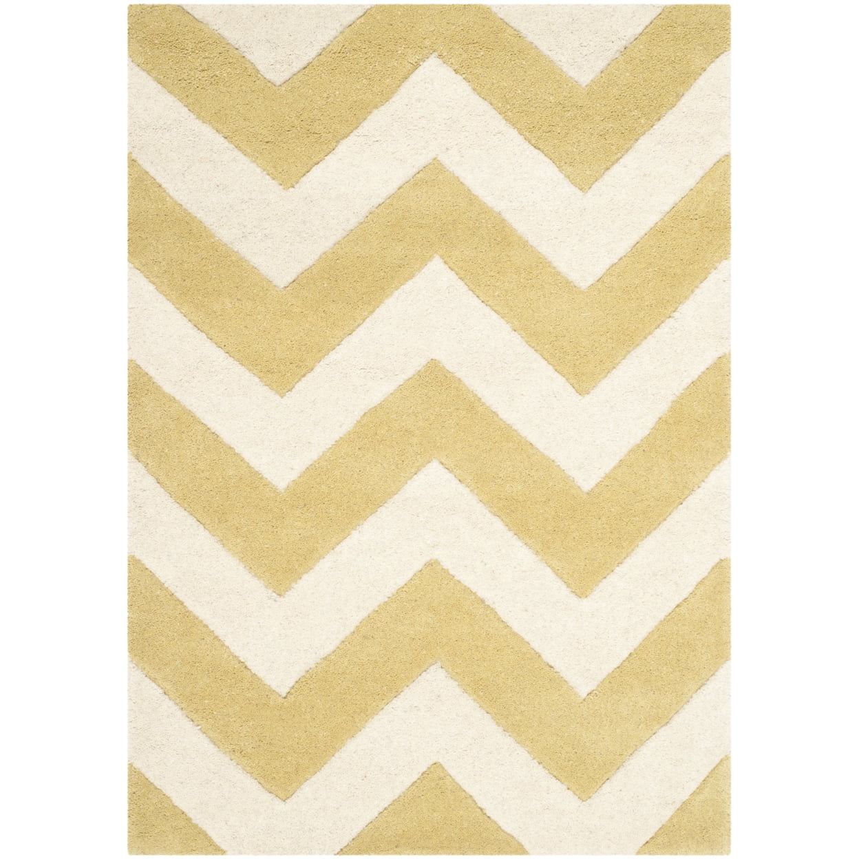 SAFAVIEH Chatham Jake Zigzag Stripes Wool Area Rug, Light Gold/Ivory, 7' x 7' Square