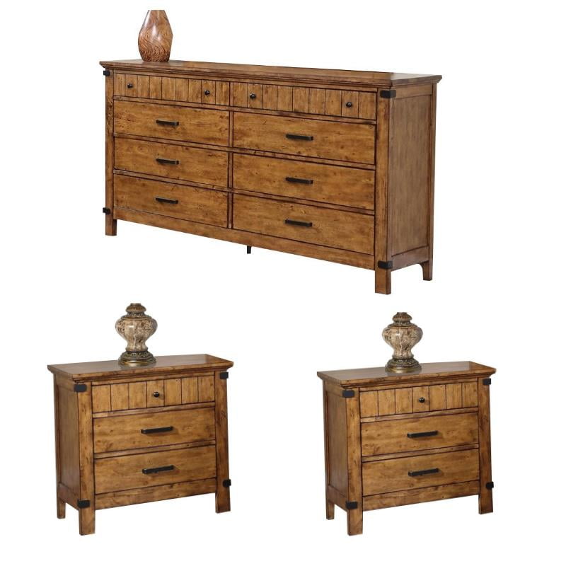 3 Piece Dresser and Nightstand Set in Honey Brown