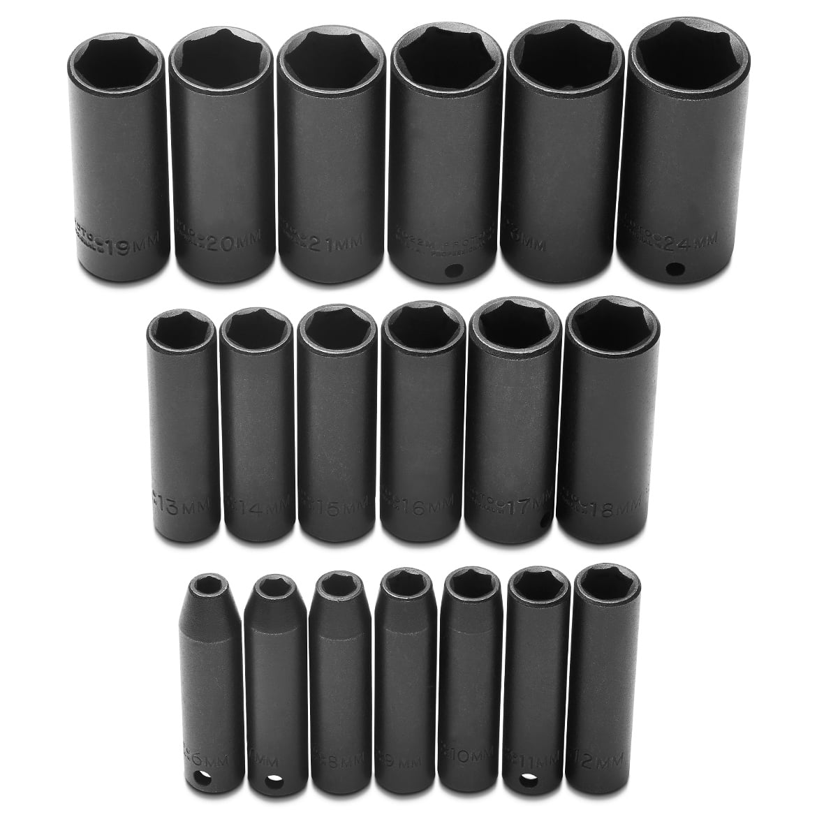 PROTO J72216 3/8" Drive Impact Socket Set, Metric, 19 pcs