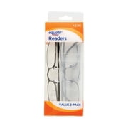 Equate Jordan Value 2-Pack Unisex Rectangular Reading Glasses with Case, Black/Gunmetal, +2.50