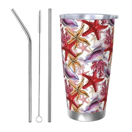 

Gaeub Coral Reef Print 20-Ounce Stainless Steel Car Cup Tumblers Cups with Lids and Straw Coffee Cups for Adults Kids Home Car Office School Travel Party-Straw Three-piece Set