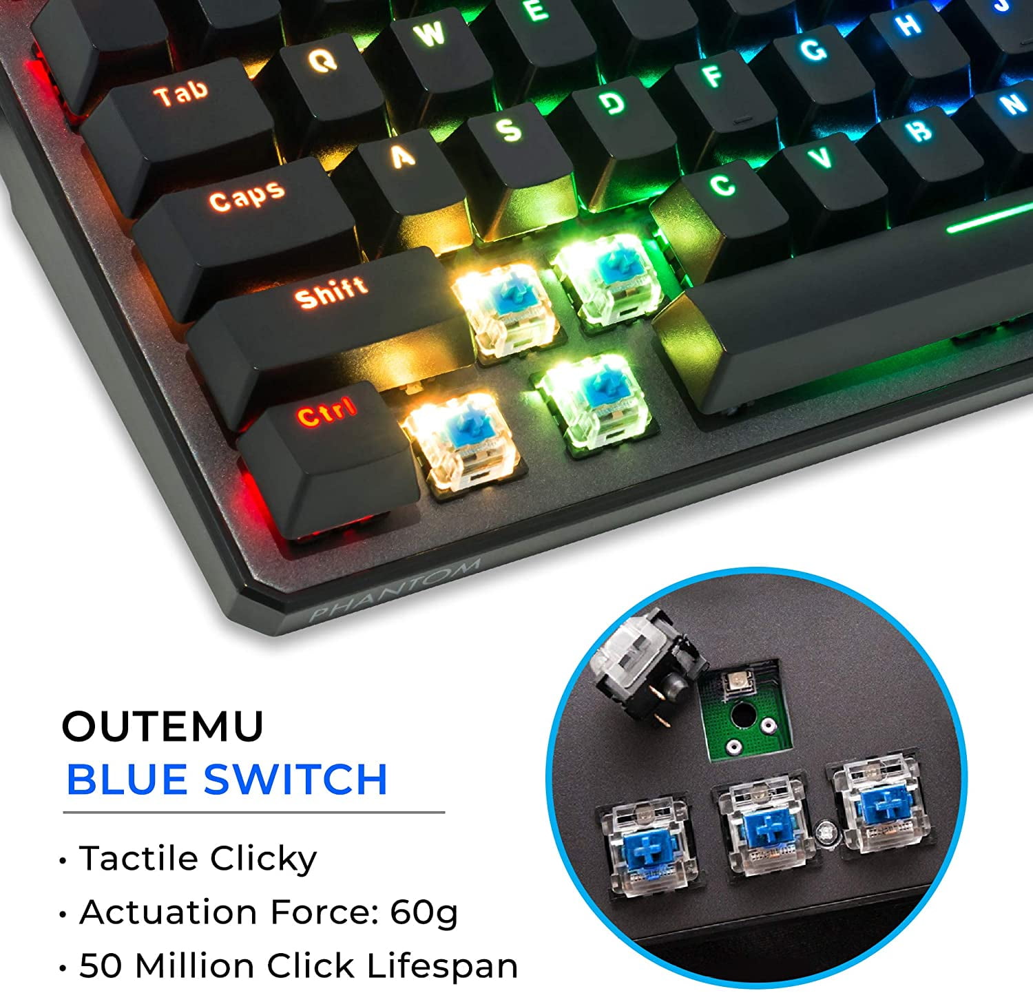 87-key Mechanical Keyboard, RGB LED, Outemu Blue Switch, Green Axis Keyboard, Gaming Keyboard
