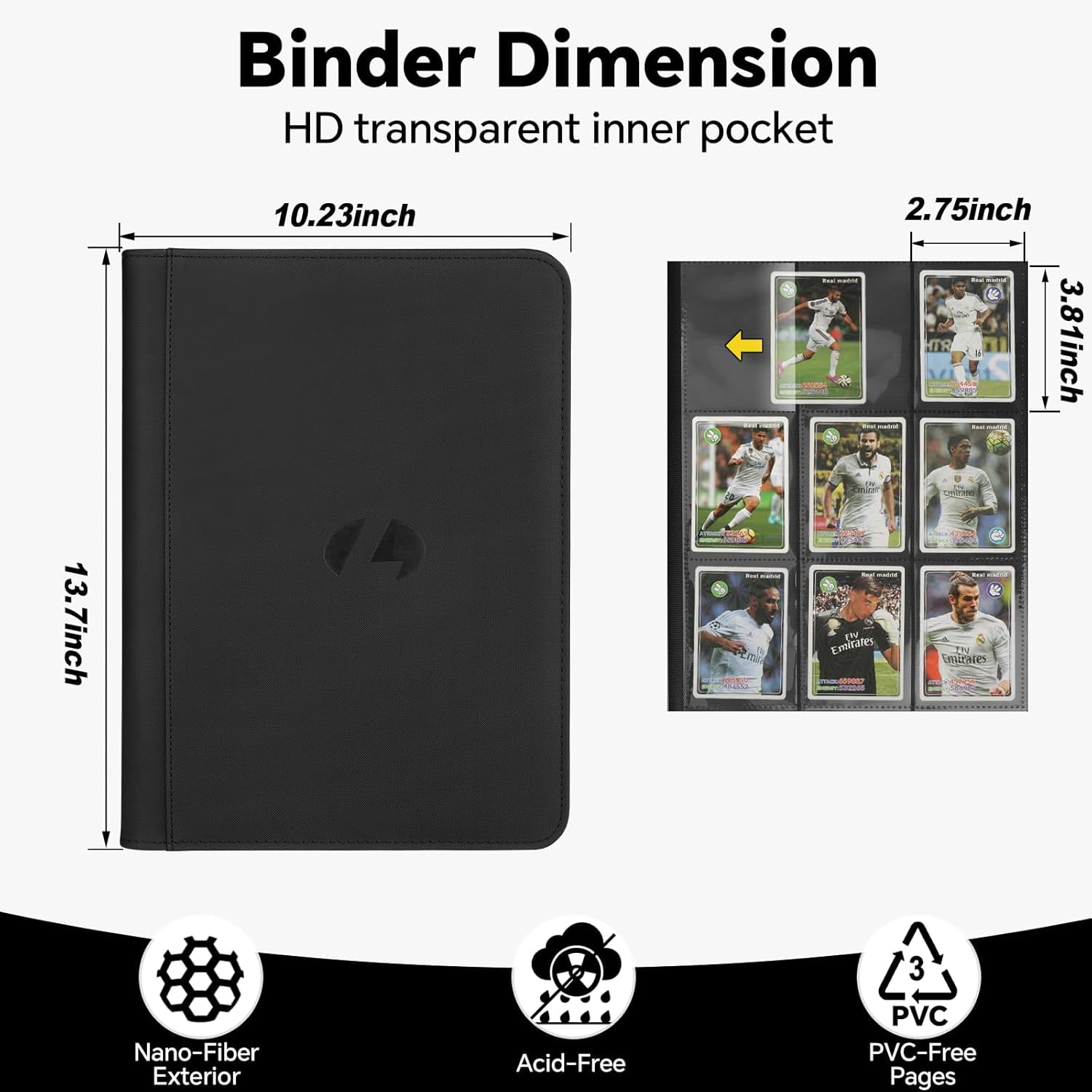Trading Card Binder, Premium 9-Pocket Double Sided 540 Pocket PU Collection Collectible Albums for MTG, TCG, Sports Cards (Black)