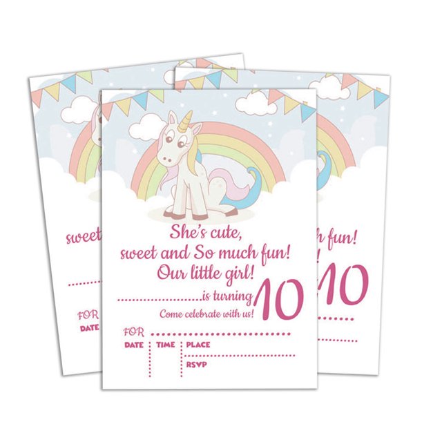 Darling Souvenir Blue Birthday Invitation Card 28 Pcs Fill or Write In Blank Invites Printable Party Supplies 5 x 7 Inches