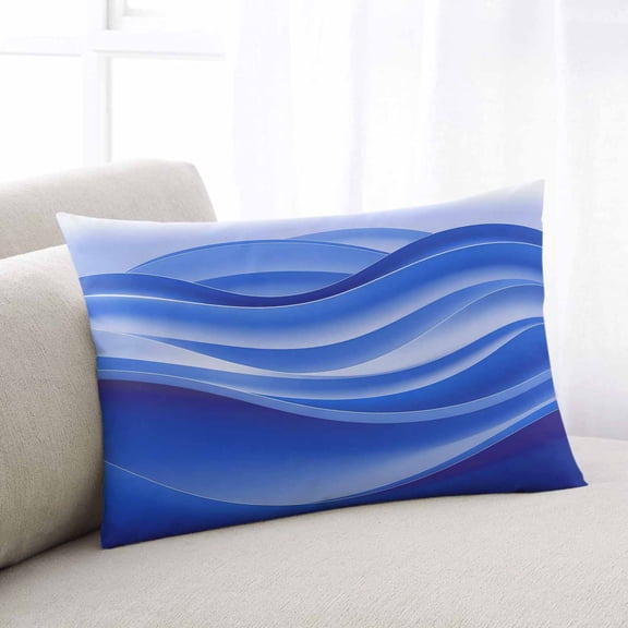 Blue Striped Throw Pillow Cover, Pillowcase Protectors with Zipper, Breathable Decorative Lumbar Pillow Case Cover, Modern Abstract Art Wave Moire Gradient Pillow Shams for Couch Sofa 12x20Inch