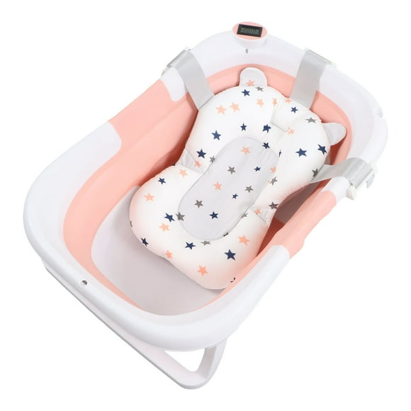 Bañera para bebé con almohadilla de suspensión antideslizante y orificio de drenaje, plegable, color rosa