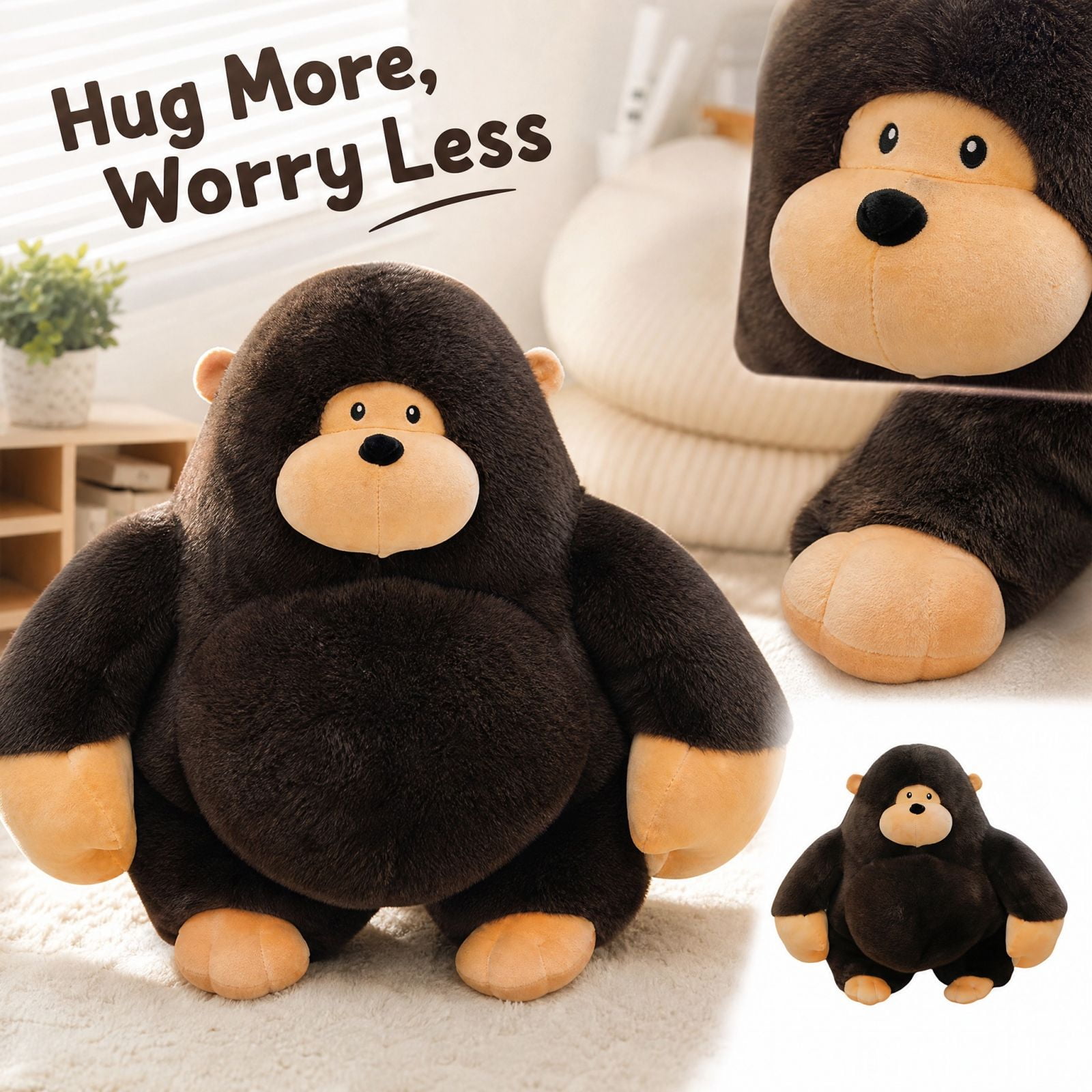 Gorilla Plush Toy Soft Stuffed Animal Gift Cute Companion Doll Home Room Decoration Collection Present for Birthday Holiday Celebration Novelty Item Extra