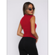 thumbnail image 4 of Tops Cortos Sin Mangas para Mujer, Camisetas Sin Mangas Fruncidas con Cuello Alto, Camisetas para Salir Y2K, Camisetas Ajustadas Lisas. Rojo M, 4 of 7