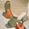 thumbnail image 5 of SACFOF Women's Knit Mesh Slip On Block Heeled Mule Sandals Fashion Square Toe Comfort Casual Beach Low Chunky Heels Open Toe Walking Slide Sandals, 5 of 6
