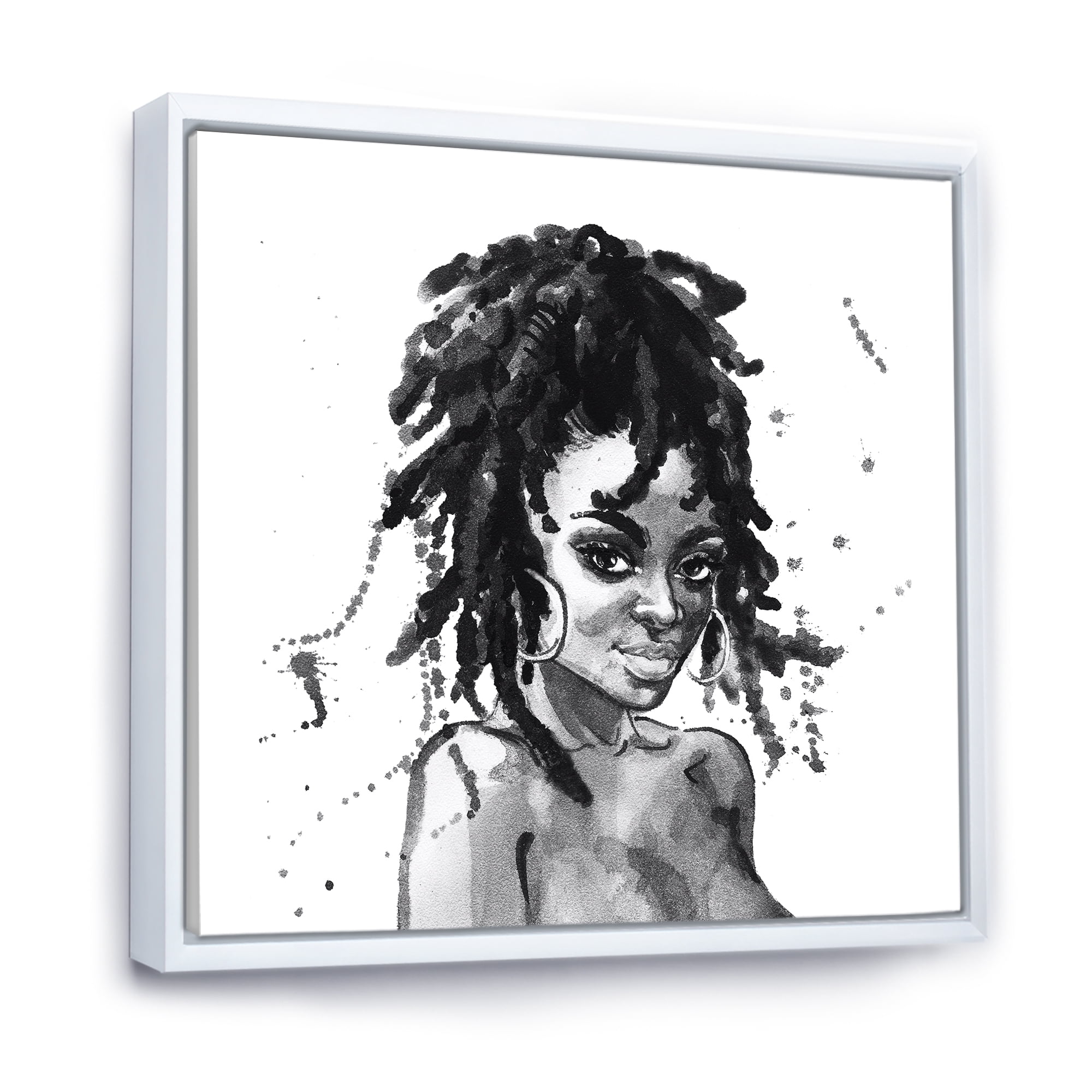Designart 'Black and White Portrait of African American Woman II' Modern Framed Canvas Wall Art Print