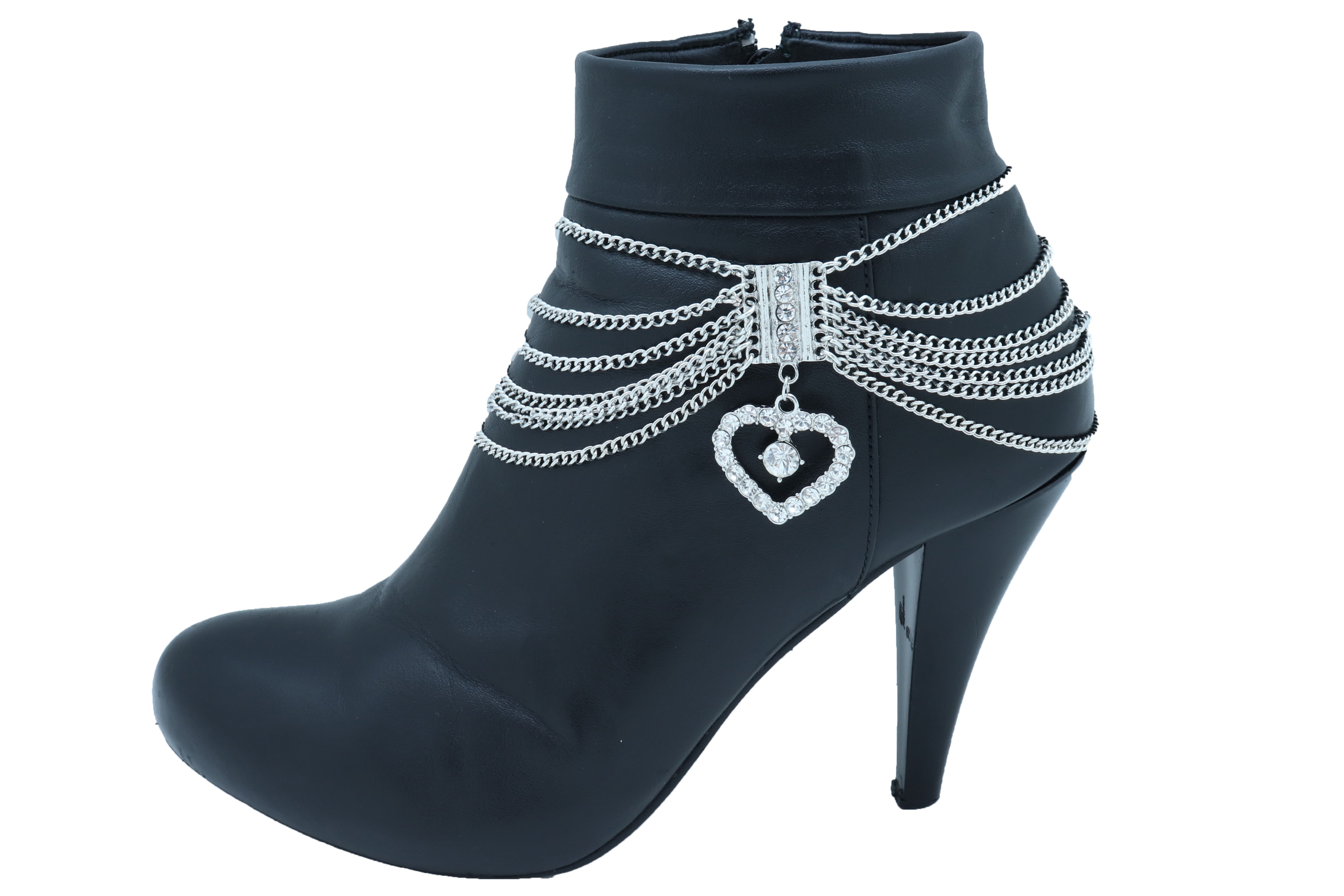 Hot Women Silver Metal Boot Chain Elegant Bracelet Shoe Bling Heart Charm Anklet