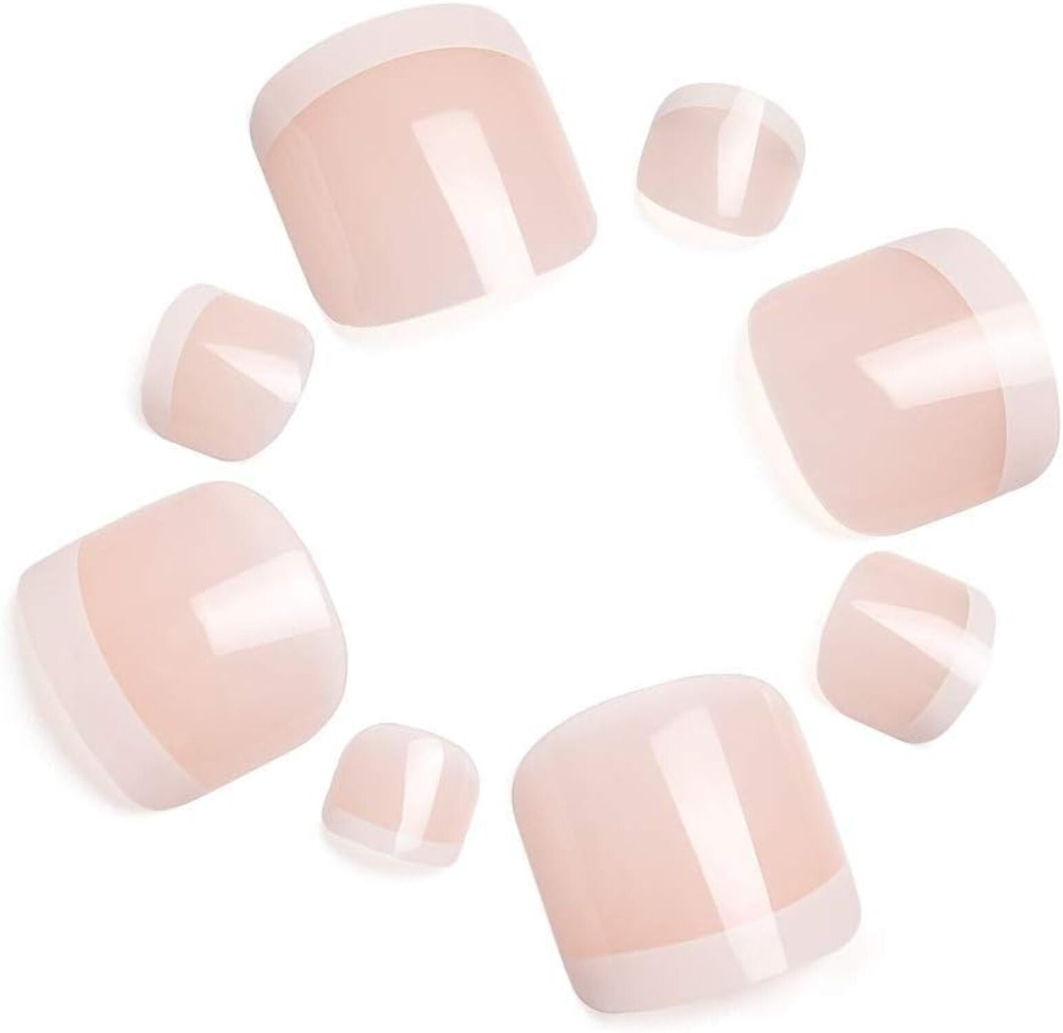 Elegant Belle | Nude Pink White French | Glossy | Square | Long | Reusable Press On Nails  Toe Nails Set