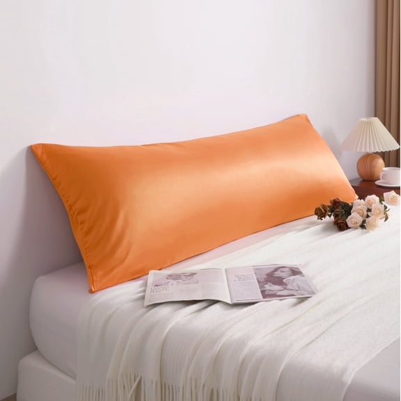 Flxxie Soft Cooling Body Pillowcase Cover Satin Silky Hidden Zipper 20x54 Orange
