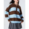 thumbnail image 6 of Hirigin Women's Long Sleeve Loose Sweaters Stylish Cozy Contrast Color Wide Striped  Casual Knitted Pullover, 6 of 9