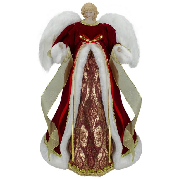 18" Red and Gold Angel in a Dress Christmas Tree Topper Unlit