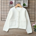 thumbnail image 2 of AINIYS Little Girls Crewneck Cardigan Sweaters Long Sleeve Kids Solid Button Knit Tops Outwear with Pocket White 11 Years, 2 of 9
