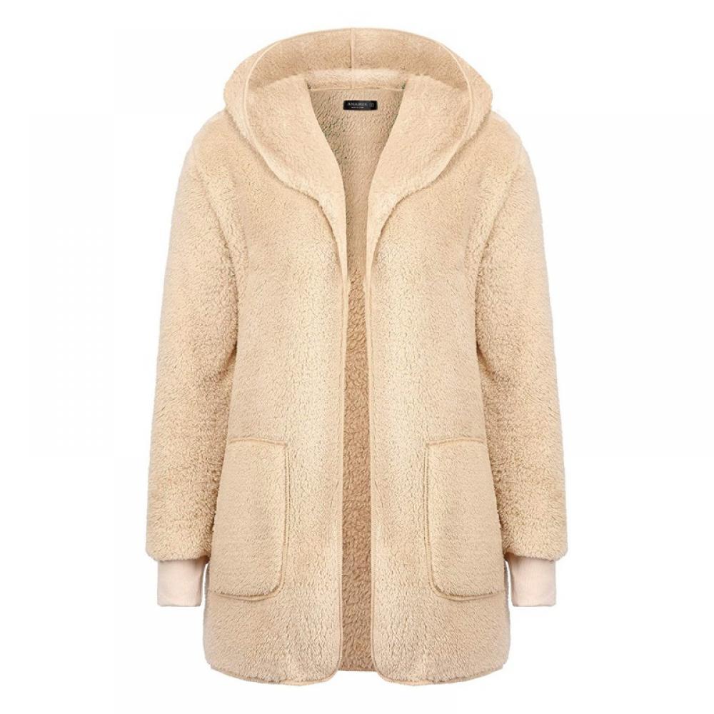 Causal Soft Hooded Pocket Jacket, Fleece Plush Warm Faux Fur Fluffy Female Autumn Jacket Coat - image 2 of 5