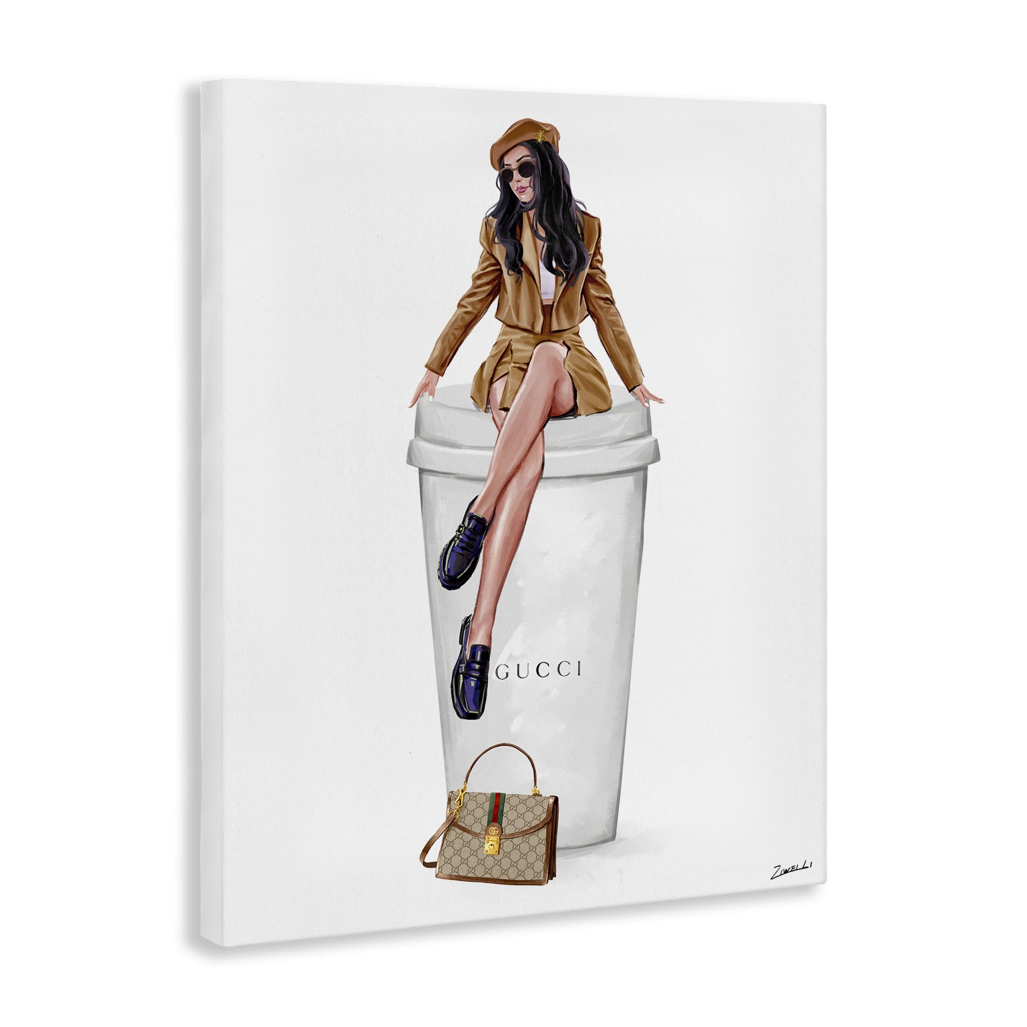 Stupell Industries Chic Lady on Coffee Cup People Painting Wrapped Canvas Art Print Wall Art, 30 x 40