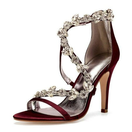 

2021 New Arrivals Sale High Heels Rhinestones Wedding Heels Shoes Women s Open Toe Satin Zipper Back Strap Evening Party Pumps Summer Ladies High Heels Express Shipping Included