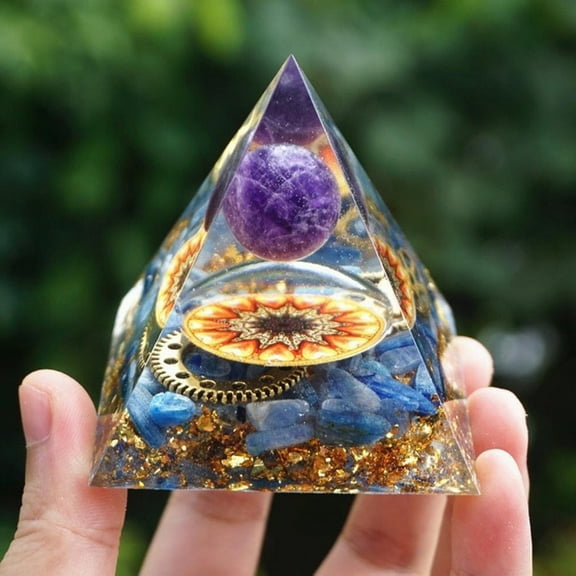 Orgonite Pyramid Resin Energy Generators Reiki Natural Amethyst Chips Inside for Home Office Desk Decoration 50x50x50mm
