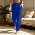 thumbnail image 3 of Women's Fleece Sweatpants Winter High Waisted Joggers Athletic Pants Casual Fall Drawstring Trousers with Pockets,Royal Blue 3XL, 3 of 8