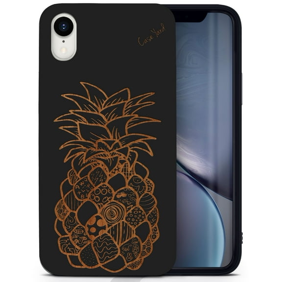 Wood phone case for iPhone XR compatible protective cell phone cover shockproof slim fit laser engraved Pineapple Express design Black wood case for Men & Women by CaseYard