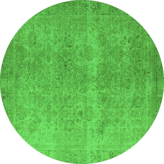 Ahgly Company Indoor Round Oriental Green Industrial Area Rugs, 7' Round