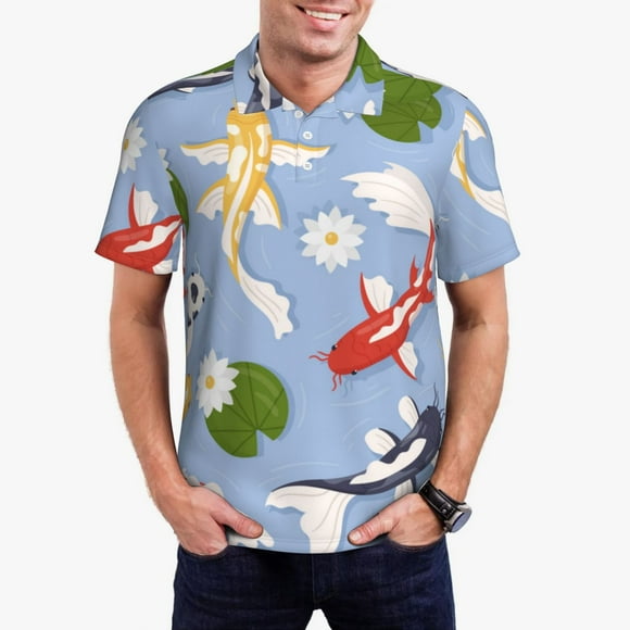 Saiise Polo de Golf Coloré Imprimé Poisson Koi pour Hommes Évacuation de l'Humidité Séchage Rapide Performance pour Hommes-3TG