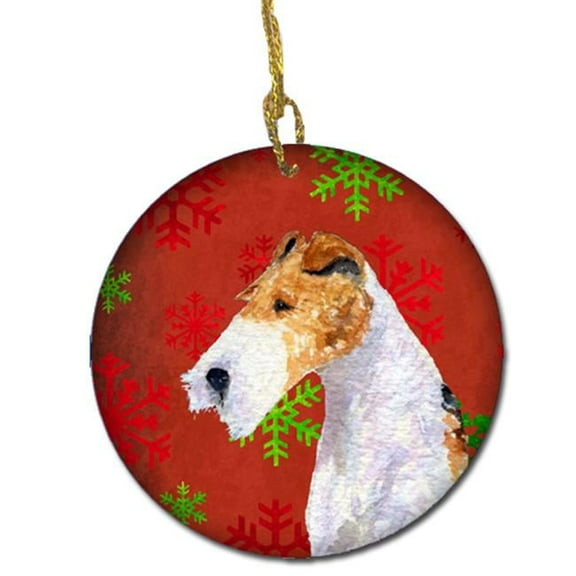 Fox Terrier Red Snowflakes Holiday Christmas Ceramic Ornament