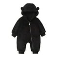 thumbnail image 2 of Kids Girl Plush Bear Ear Hooded Romper - Full Zip Soft Skin-Friendly Warm Winter Fall Onesie 0-12 Months Black,Size 12 Months, 2 of 9