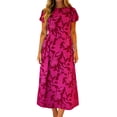 thumbnail image 2 of Xdegoge Womens Boho Dresses Leaves Prints Dress Short Sleeve Crew Neck Midi Outfits High Waisted Elegant Casual Summer Clothing for Business, 2 of 6